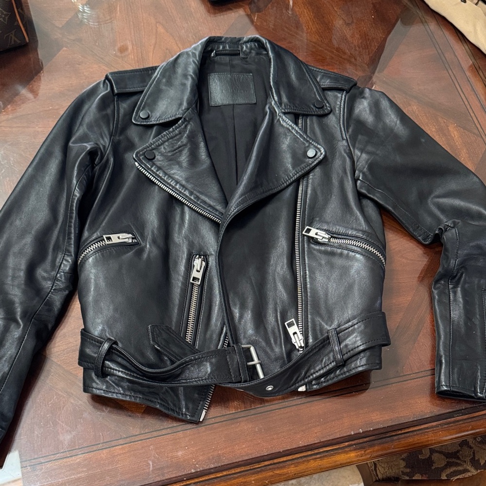 All Saints Black Leather Jacket Balfern